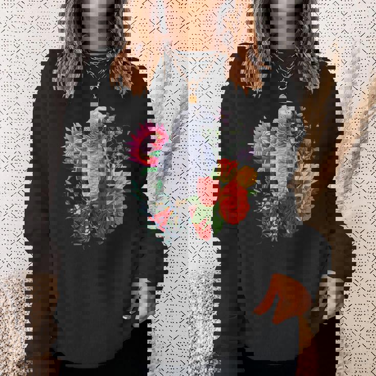 花と蝶とヨウム スウェットシャツ 彼女への贈り物