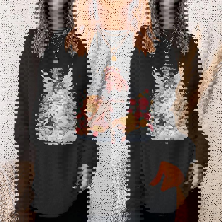 花に囲まれたライオンの天使 美しい天使 スウェットシャツ 彼女への贈り物