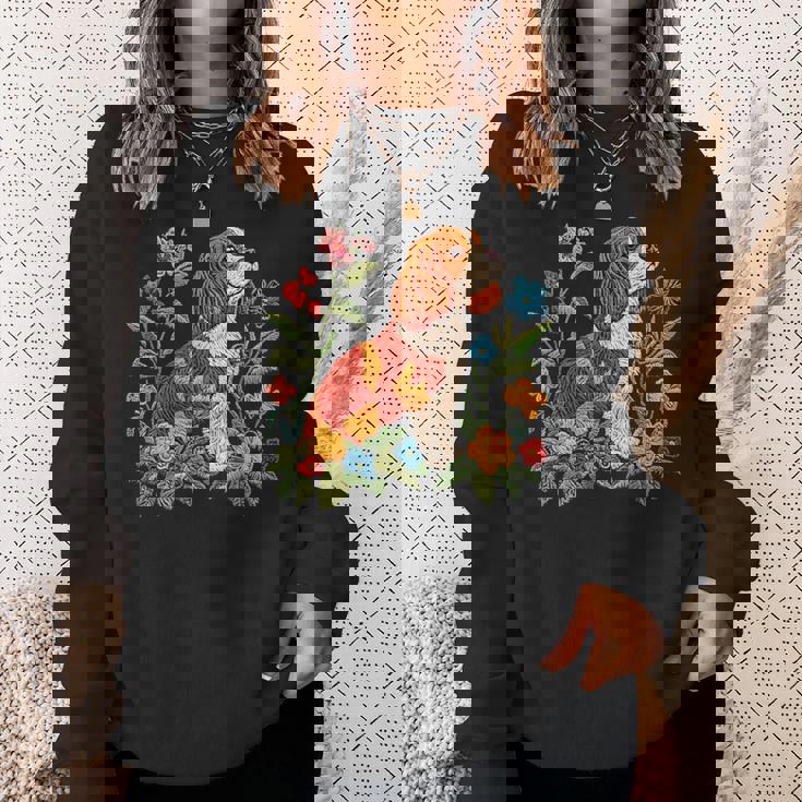 花柄 キャバリア王 チャールズ スパニエル キュート ママ 母の日 スウェットシャツ 彼女への贈り物