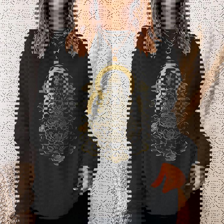 蓮の雲に座っている穏やかな仏陀 スピリチュアルマインドフルネス スウェットシャツ 彼女への贈り物