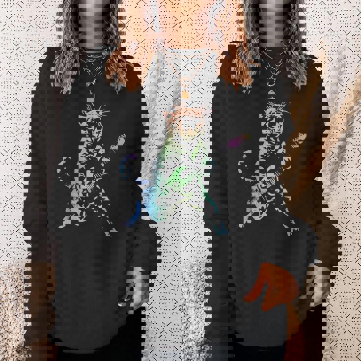 虹色グラデーションの猫のギターデザイン スウェットシャツ 彼女への贈り物