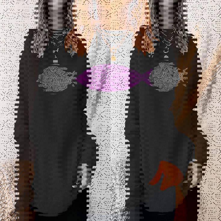 複雑なピンクの魚のイラスト 葉の付いた芸術的なデザイン スウェットシャツ 彼女への贈り物