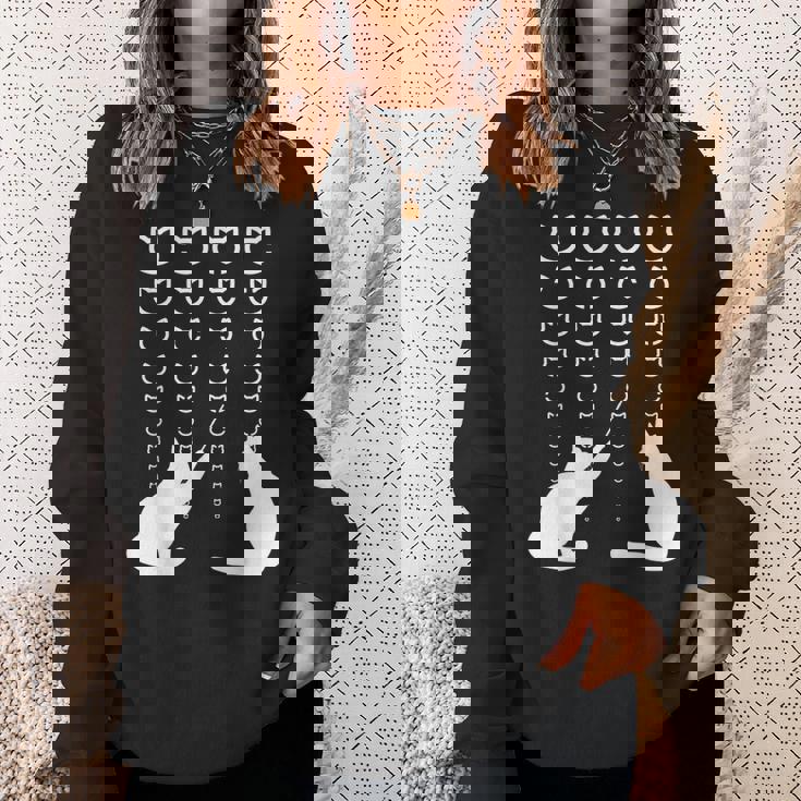 視力検査 猫の視力検査 おもしろ ネコ ねこ動物 シルエット モノトーン 白黒 黒猫 猫好き 猫の飼い主 スウェットシャツ 彼女への贈り物