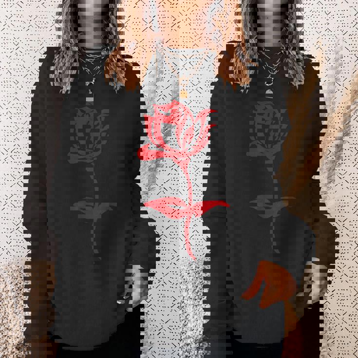 赤いバラ ミニマリスト お絵かき 花 薔薇 恋人 ガーデニング スウェットシャツ 彼女への贈り物