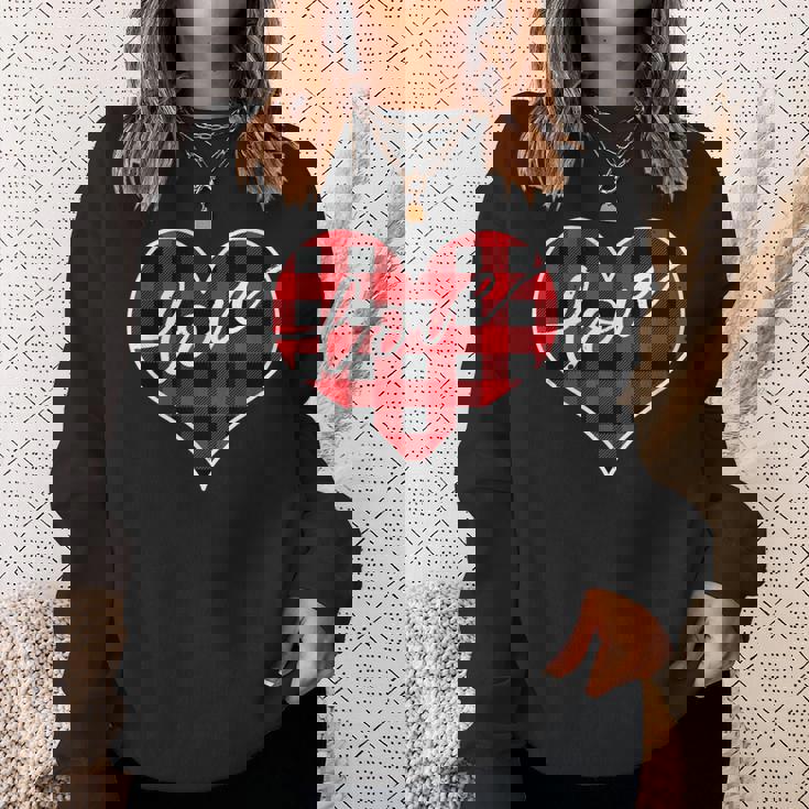 赤黒チェックハート「Love」 スウェットシャツ 彼女への贈り物