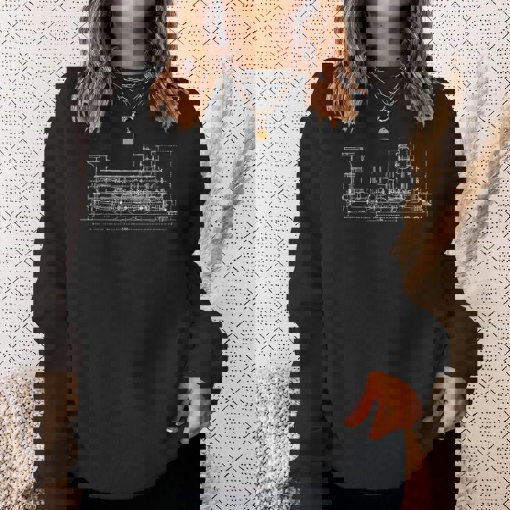 電車 ヴィンテージ 青写真 図 グラフィック 蒸気機関車 スウェットシャツ 彼女への贈り物