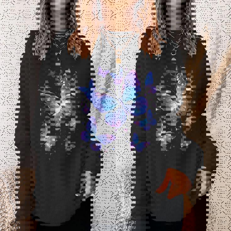 青と紫の模様の蝶たち 昆虫プリント スウェットシャツ 彼女への贈り物