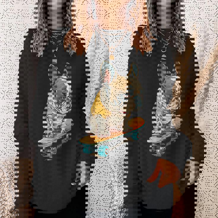 面白い フレンチブルドッグ スケートボード スケーター 犬 イングリッシュドッグ スウェットシャツ 彼女への贈り物