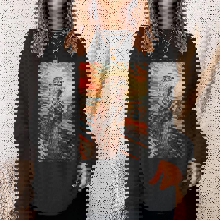 面白い レトロ ムンク 悲鳴 芸術的 絵画 パロディ カワウソ 恋人 スウェットシャツ 彼女への贈り物