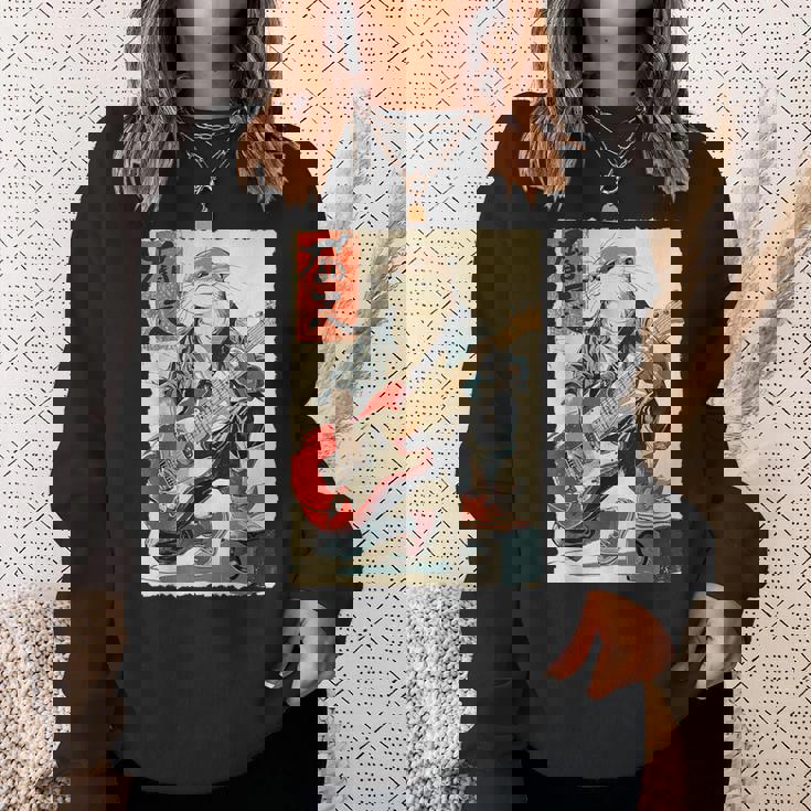 面白い 漫画 アニメ 日本美術 カワウソ ギターを弾く ロック スウェットシャツ 彼女への贈り物