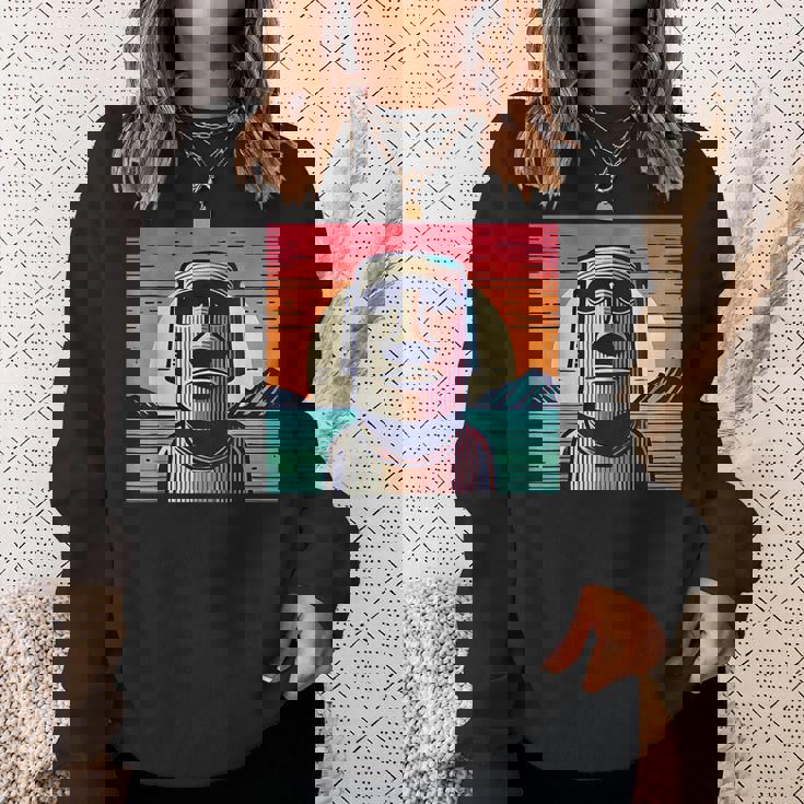 面白いイースター島像 レトロなモアイヘッドラパヌイv3 スウェットシャツ 彼女への贈り物