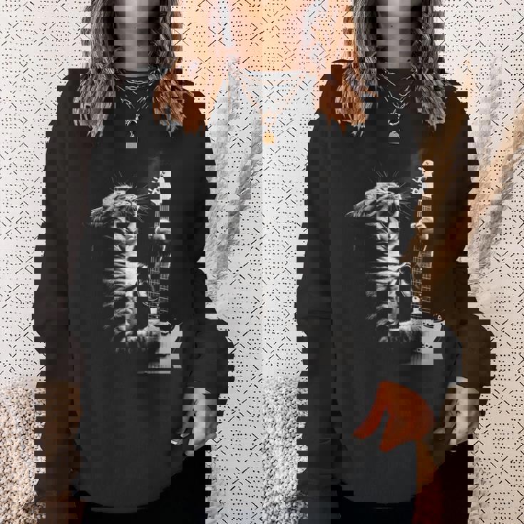 面白いギター 猫 ギターを弾く スウェットシャツ 彼女への贈り物