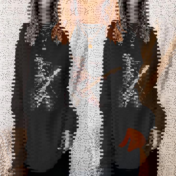 面白いギター猫 エレキギターで遊ぶ ロックスターキャット スウェットシャツ 彼女への贈り物