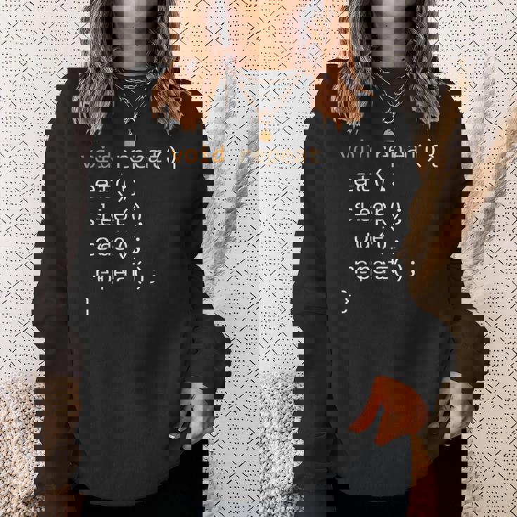面白いコーディングシャツ Java 再帰 Eat Codeleep Repeat スウェットシャツ 彼女への贈り物