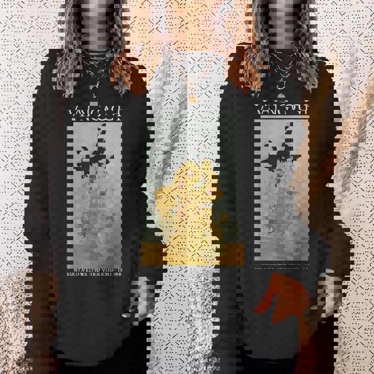 面白いゴッホ ひまわり 猫 ミーム ゴッホ アートグラフィック スウェットシャツ 彼女への贈り物