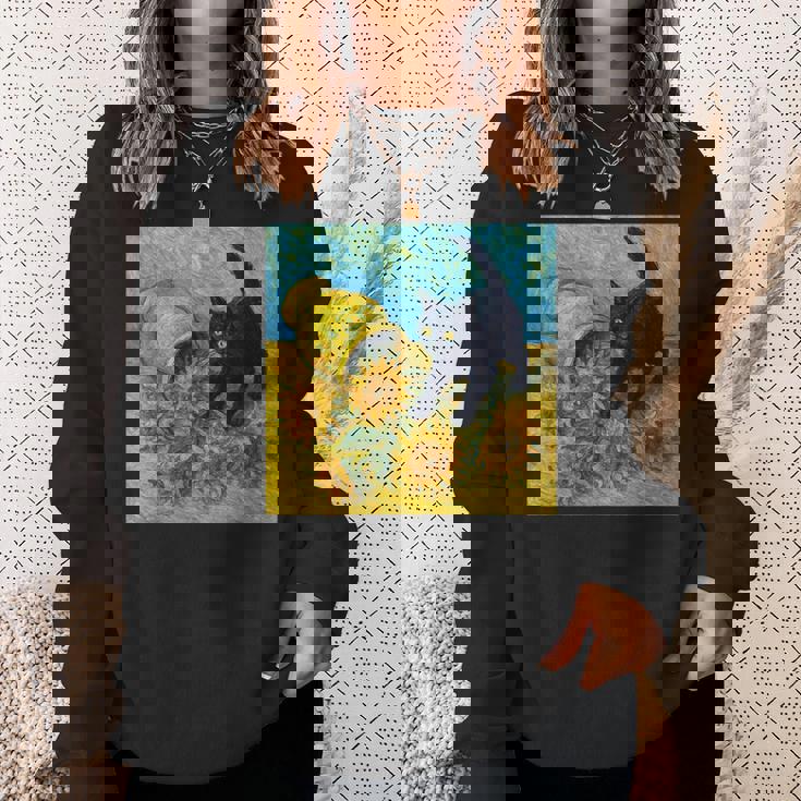 面白いゴッホのひまわり、猫のミーム、黒猫のアート。 スウェットシャツ 彼女への贈り物