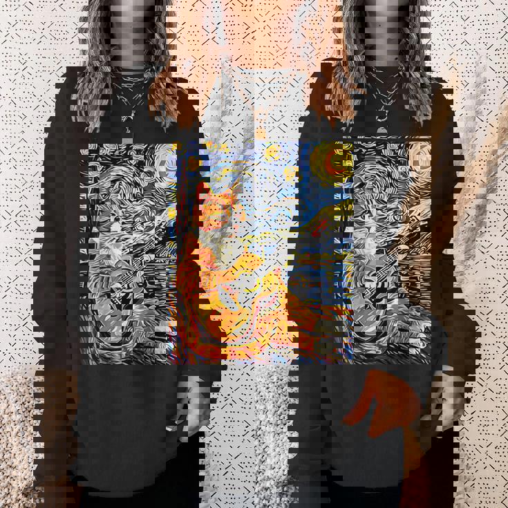 面白いレトロなデザインの猫がギターを弾く 星月夜 スウェットシャツ 彼女への贈り物