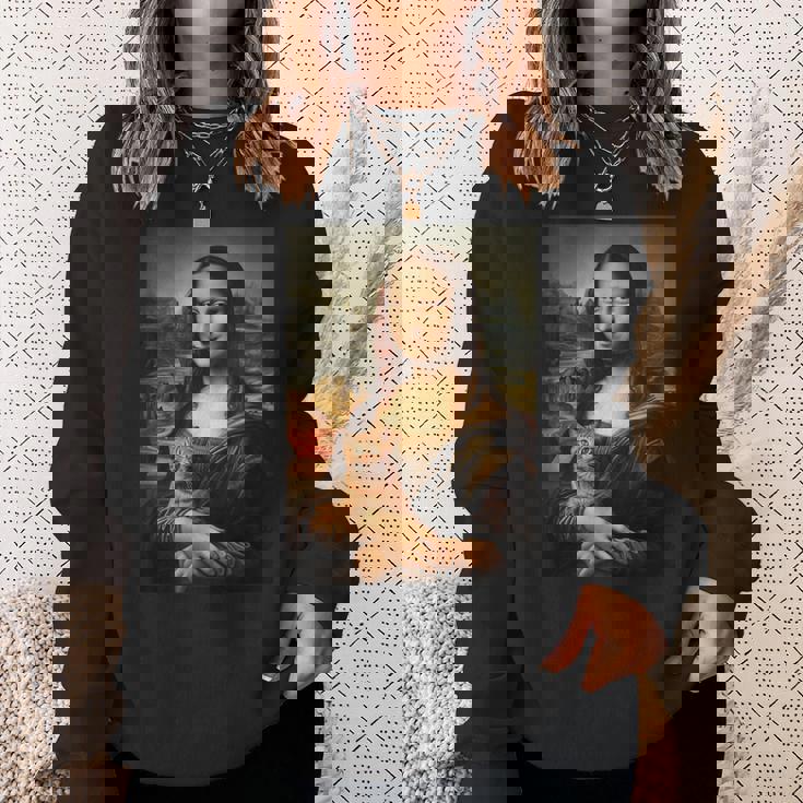 面白い猫 モナリザ 絵画 アート ママ お父さん スウェットシャツ 彼女への贈り物