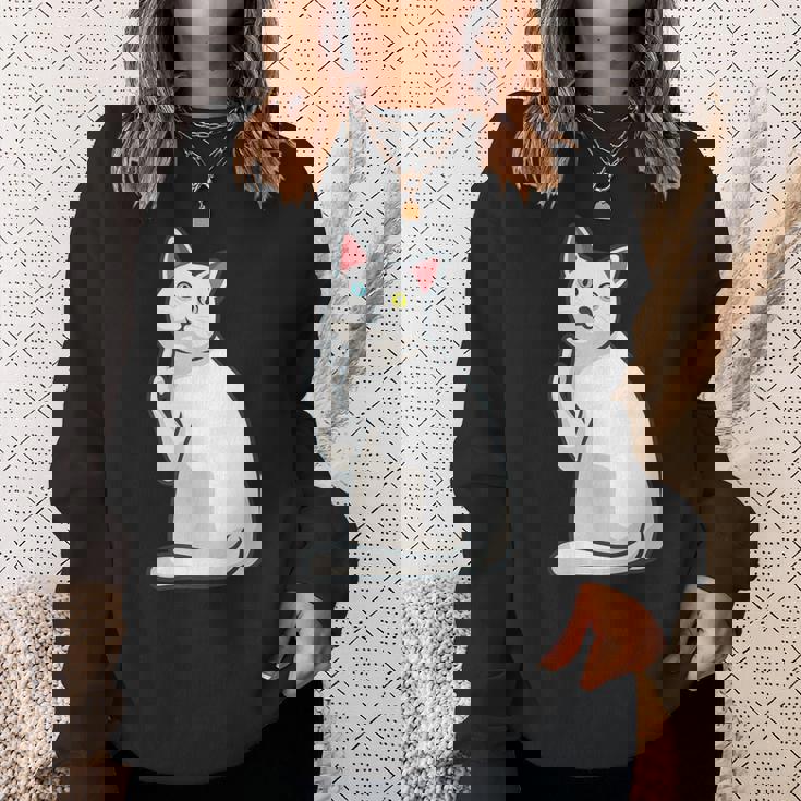 面白い猫 中指 オッドアイドキャット キティ スウェットシャツ 彼女への贈り物