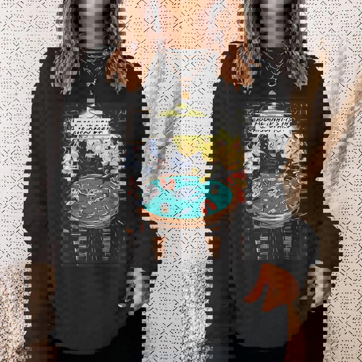 面白い猫のグラフィックプレイの猫ポーカープレイヤーは深刻なポーカーをプレイします スウェットシャツ 彼女への贈り物