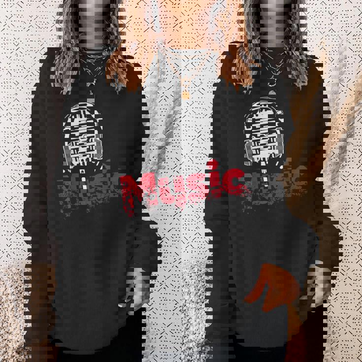 音楽 マイク ヘッドホン 日常 テキスト シンプル レトロ スウェットシャツ 彼女への贈り物