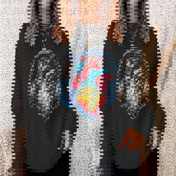 音楽解剖学的ハートとヘッドフォンdjミュージックグラフィック スウェットシャツ 彼女への贈り物