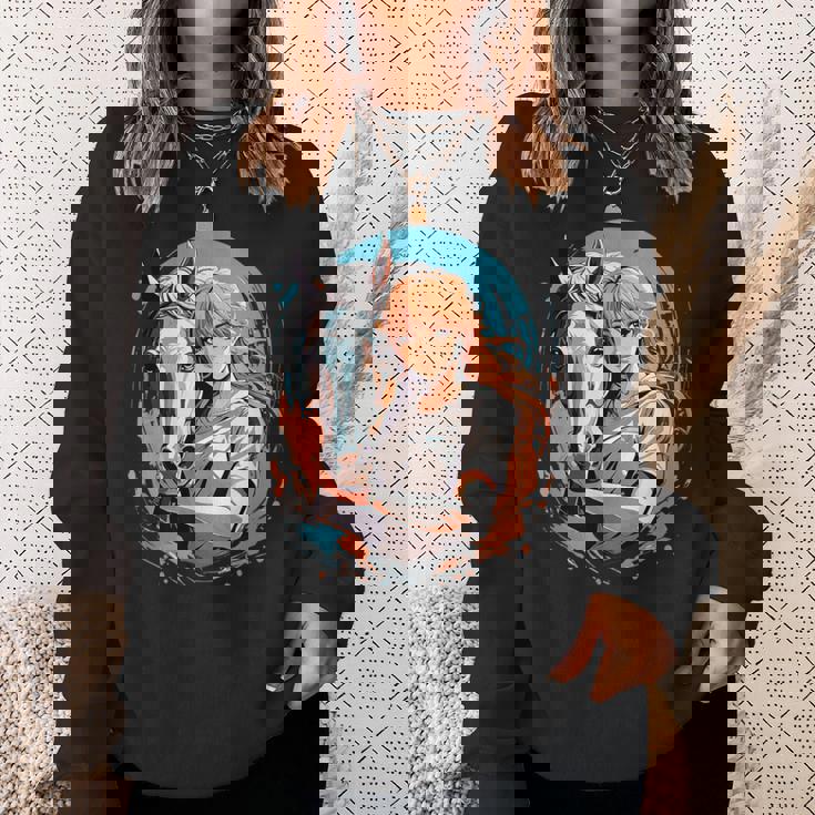 馬のファンのためのアニメガールの象徴的な乗馬デザイン。 スウェットシャツ 彼女への贈り物