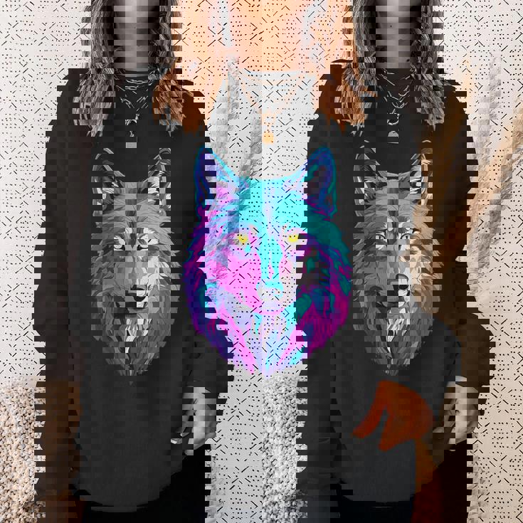 鮮やかなマルチカラーオオカミ スウェットシャツ 彼女への贈り物