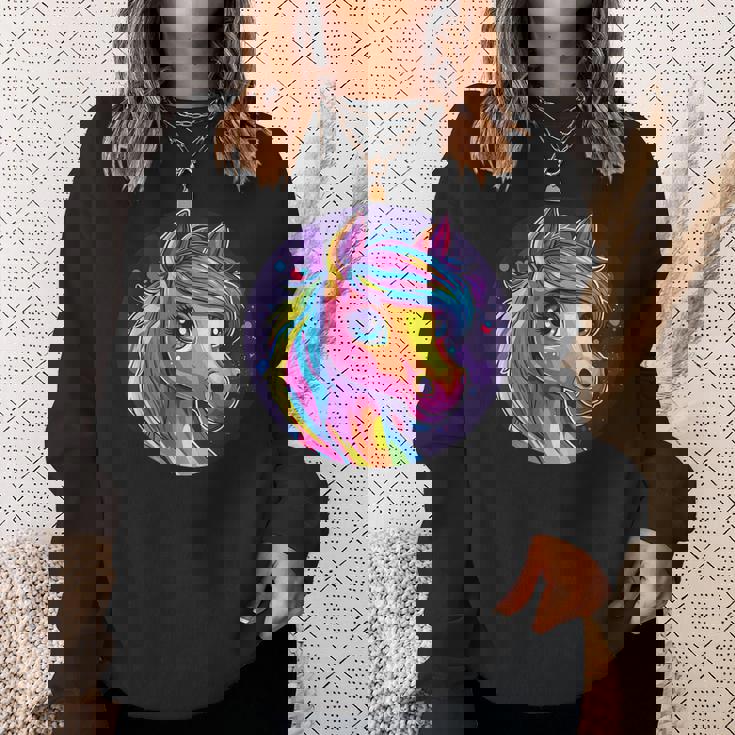 鮮やかな虹色の馬の魔法の夢 スウェットシャツ 彼女への贈り物