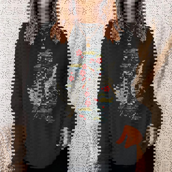 鶴&桜 ヴィンテージ日本刺繍 スウェットシャツ 彼女への贈り物