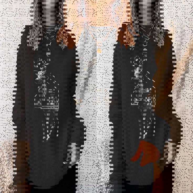 鹿 アート 図工 家 動物 イラスト グラフィック 鹿 スウェットシャツ 彼女への贈り物