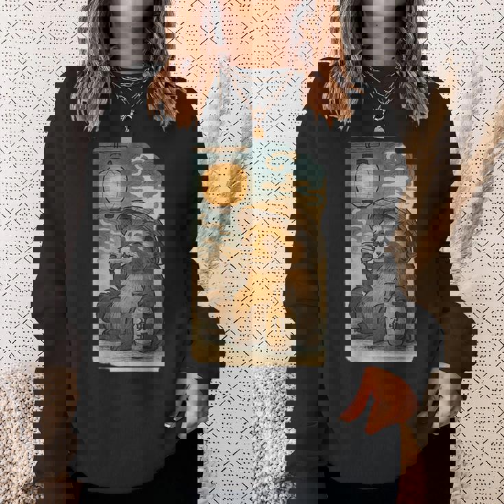 麦わら帽子をかぶったたぬき・酒・提灯・浮世絵風 スウェットシャツ 彼女への贈り物