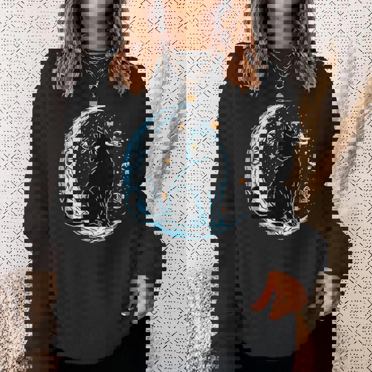 黒猫 三日月 セーラームーンフェイズ 占星術 ペット愛好家 スウェットシャツ 彼女への贈り物