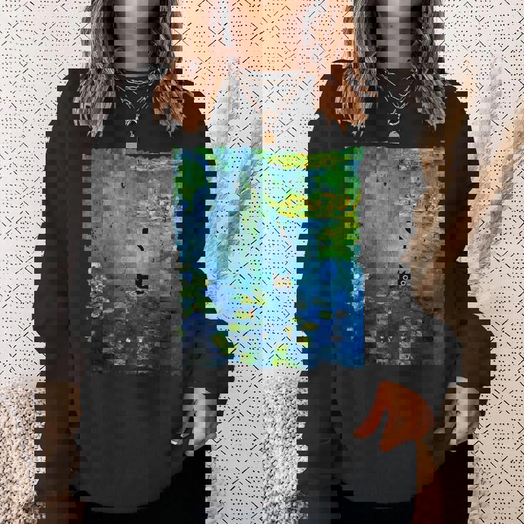 黒猫モネのスイレン絵画アート 猫好き スウェットシャツ 彼女への贈り物