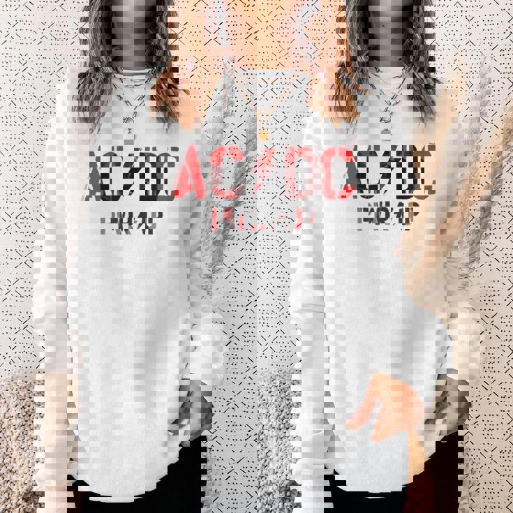 AcDcロックミュージックバンドpwrupフォトロゴ。 スウェットシャツ 彼女への贈り物