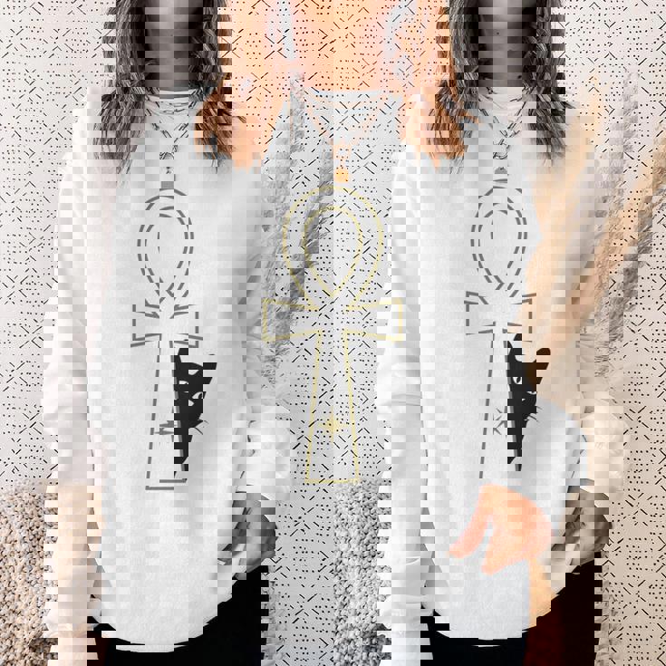 Ankh & Cat デザイン – スピリチュアル瞑想アート スウェットシャツ 彼女への贈り物