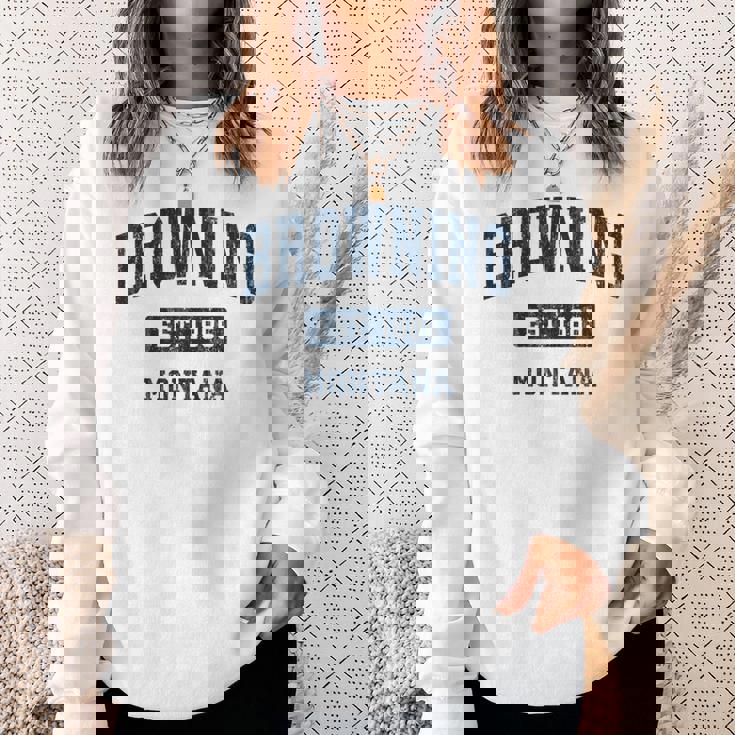 Browning Montana Mt ビンテージ スポーツ 確立 ネイビーデザイン 長袖tシャツ スウェットシャツ 彼女への贈り物