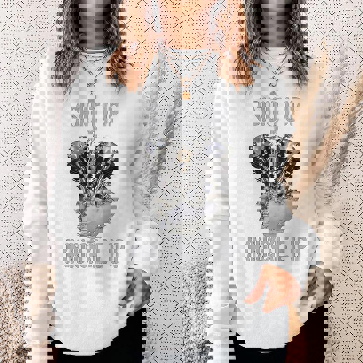 Hd-Twin シャットアップまたはナックルアップ ナックルヘッド レトロ バイカーギア スウェットシャツ 彼女への贈り物