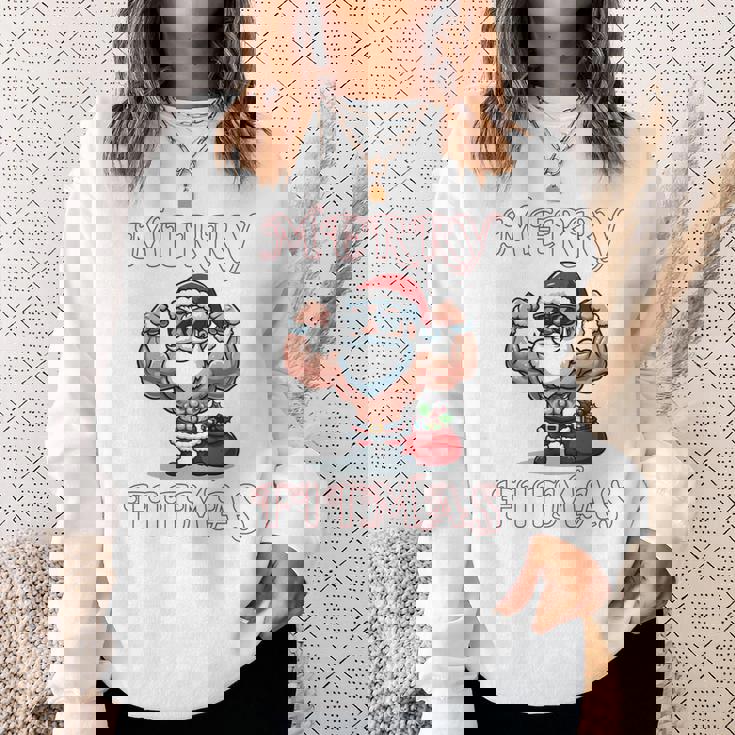 Merry Fitmas クリスマス フィットネス アグリークリスマス スウール サンタ 長袖tシャツ スウェットシャツ 彼女への贈り物