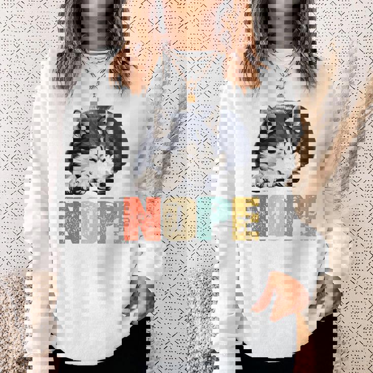 Nope 眠るシベリアンハスキーデザイン 長袖tシャツ スウェットシャツ 彼女への贈り物