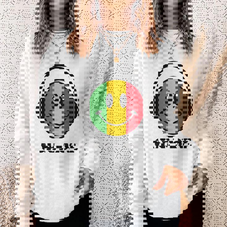 One Love ラスタ レゲエ 音楽 ヘッドホン スマイルフェイス ラスタファリ スウェットシャツ 彼女への贈り物