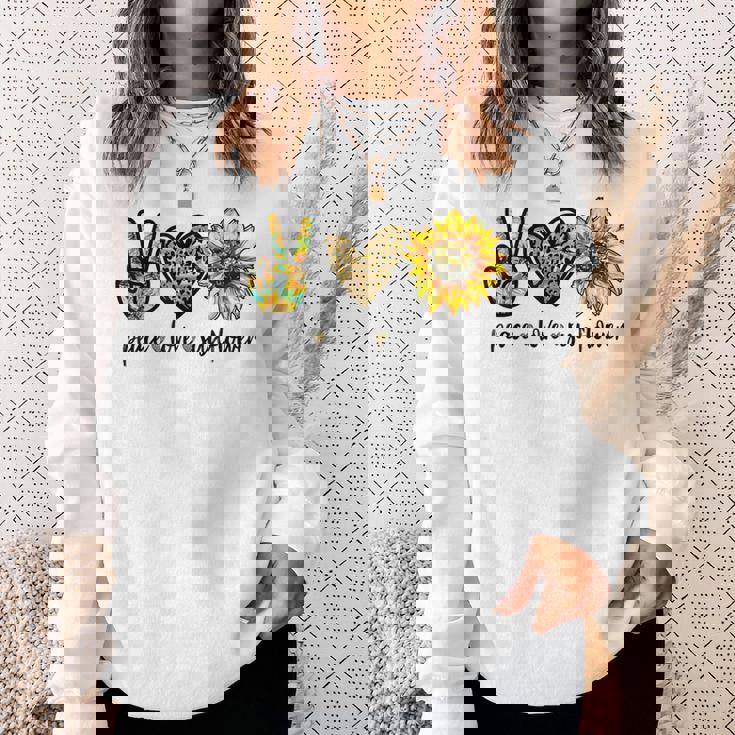 Peace Love サンシャイン ヒッピー ひまわり ヒマワリ 恋人へのギフト スウェットシャツ 彼女への贈り物
