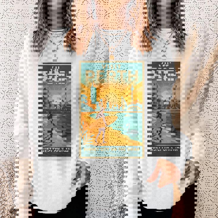 Perth Australia – ビンテージ旅行ポスタースタイル 長袖tシャツ スウェットシャツ 彼女への贈り物