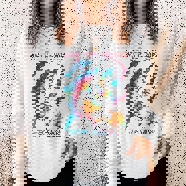 Stop Finning ジンベエザメ シュモクザメサメの種類タイダイ 長袖tシャツ スウェットシャツ 彼女への贈り物