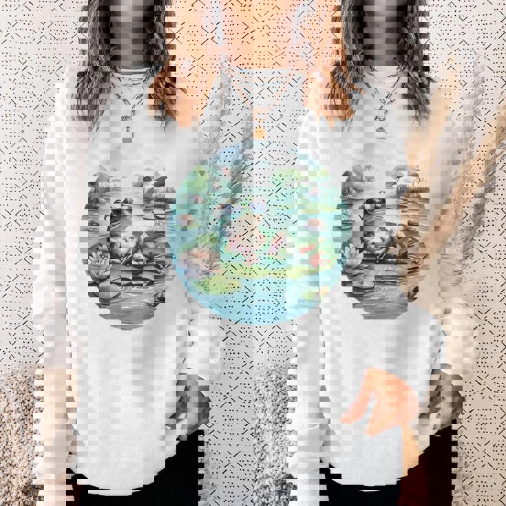 「池でリラックス」 – スイレンの上にサングラスをかけたカエル スウェットシャツ 彼女への贈り物