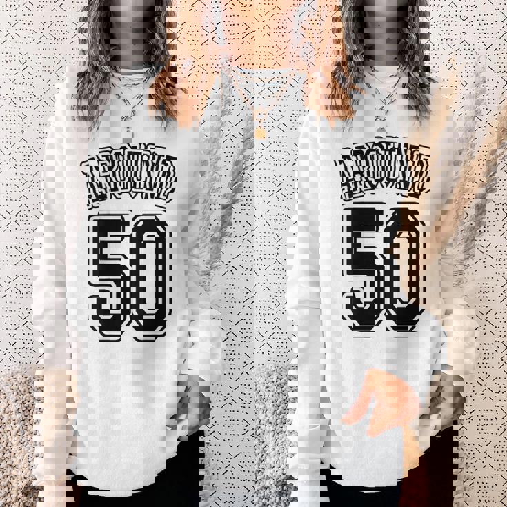 【バックプリント・背中側】Around 50 アラフィフ（五十歳 50才）ユニフォーム風 50代 誕生日プレゼント 面白 スウェットシャツ 彼女への贈り物