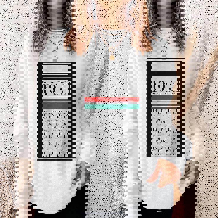 【バックプリント・背中側】Bocci ぼっち ロゴ 総柄 イタリア国旗風【変なtシャツ】陰キャ ブランド パロディ 面白 スウェットシャツ 彼女への贈り物