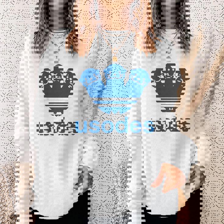 【バックプリント・背中側】ウソデス Usodes かわうそです。《ブルー 青》スポーツ ブランド パロディ 面白い スウェットシャツ 彼女への贈り物