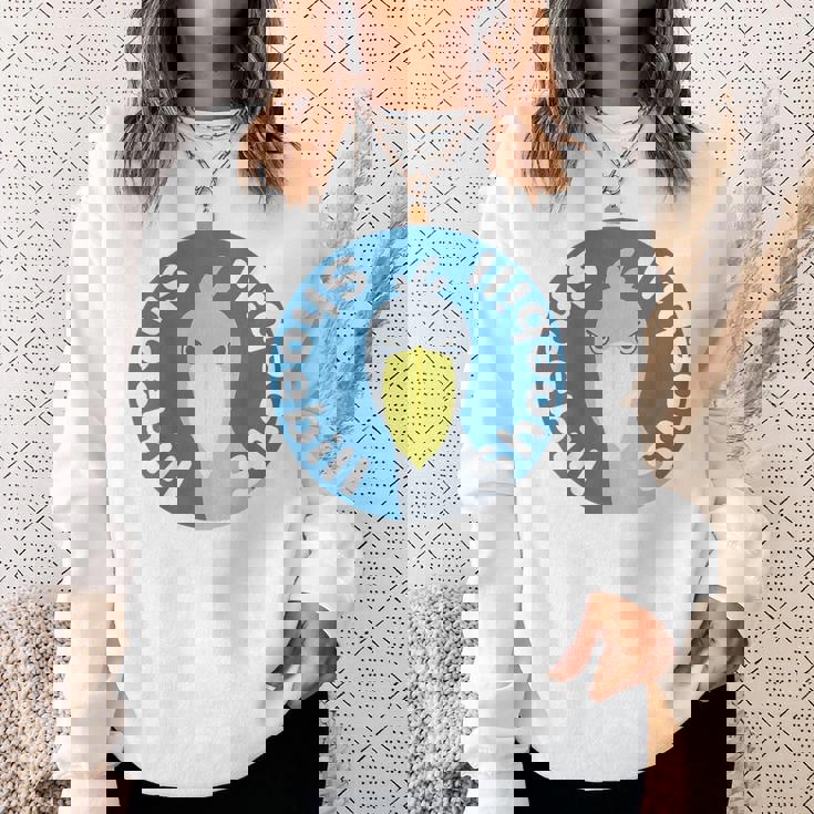 【バックプリント・背中側】ハシビロコウ『ロゴマーク』ブルー 青【どうぶつフレンズ】鳥 動物 ゆるくて かわいい イラスト スウェットシャツ 彼女への贈り物