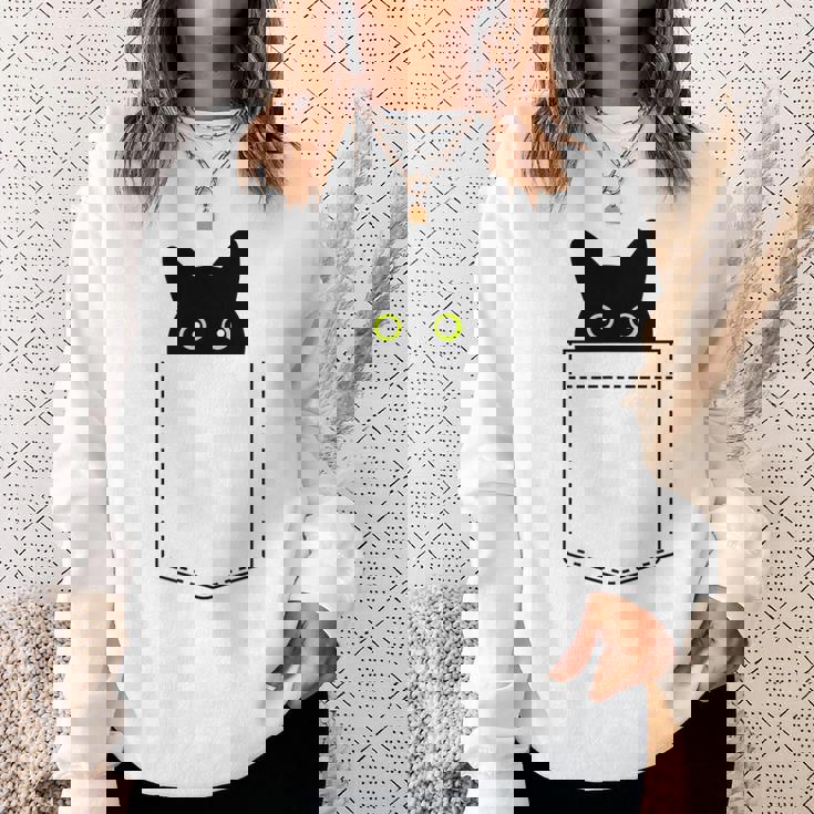 【ポケットから覗くネコ】黒猫 にゃんこ 猫好き 猫 可愛い ネコ 子猫 ネコ好き 面白い 変な 遊び心 ネタ ウケ狙い スウェットシャツ 彼女への贈り物